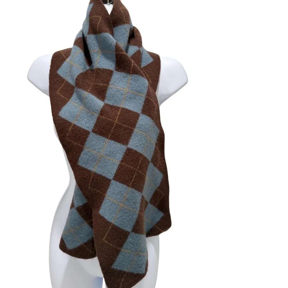 Grandpa Argyle Wool Scarf Unisex Brown Grandpa Vintage Accessory